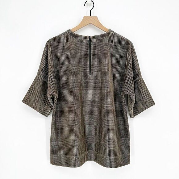 Akris Punto Metallic Lurex Glen Check Top 3/4 Sleeve Plaid Silver Women's 12 - Picture 6 of 9